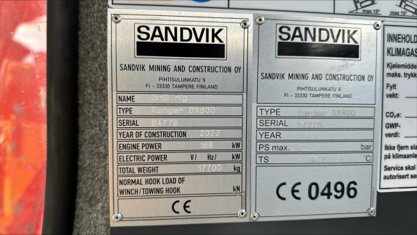 Sandvik DX800 Rock Drill